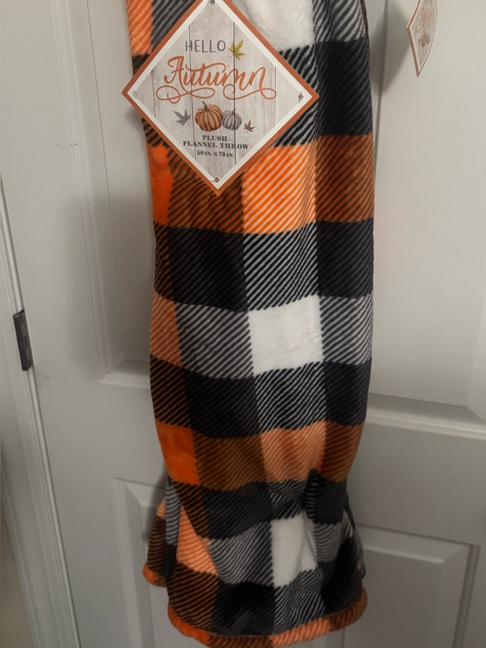 Orange Black Buffalo Plaid Throw- 50X70 Hello Autumn